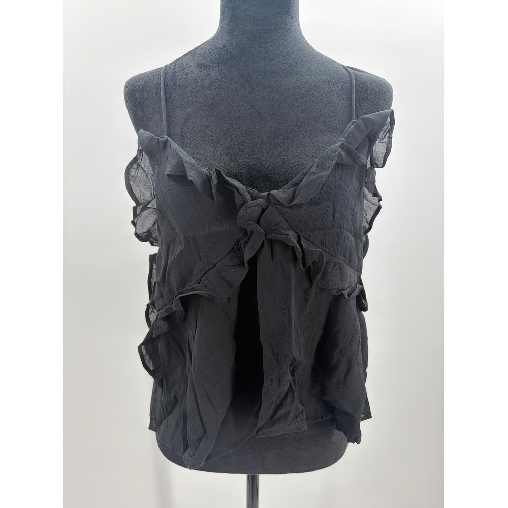 J.Crew Aretha Ruffle Top Black Viscose Spaghetti Strap Camisole SU24 NEW
CA610